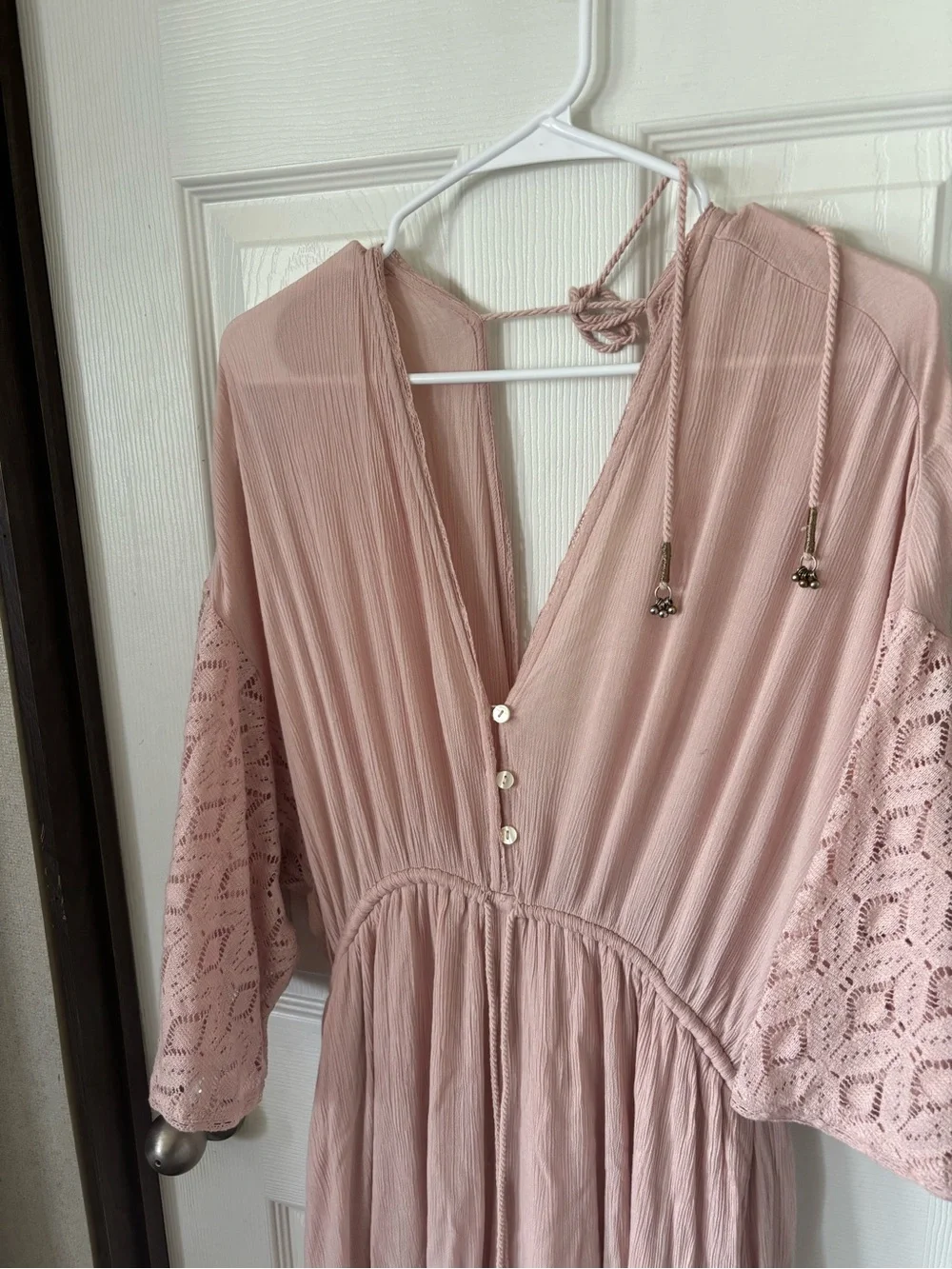 Free People Dusty Rose Boho Lace-Trim Maxi Dress